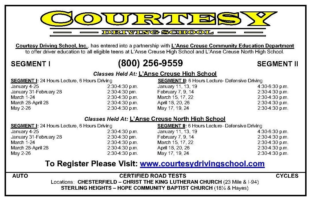 Courtesy Driving School - L'Anse Creuse Flyer for Winter 2022 image